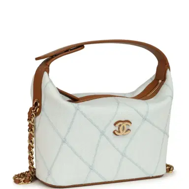 Chanel Chanel Mini CC Hobo Pouch with Chain Light Blue Denim and Brown Calfskin Gold Hardware | Thumbnail 2 Chanel Chanel Mini CC Hobo Pouch with Chain Light Blue Denim and Brown Calfskin Gold Hardware | Thumbnail 2