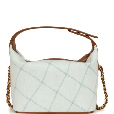 Chanel Chanel Mini CC Hobo Pouch with Chain Light Blue Denim and Brown Calfskin Gold Hardware | Thumbnail 4 Chanel Chanel Mini CC Hobo Pouch with Chain Light Blue Denim and Brown Calfskin Gold Hardware | Thumbnail 4