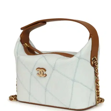 Chanel Chanel Mini CC Hobo Pouch with Chain Light Blue Denim and Brown Calfskin Gold Hardware | Thumbnail 5 Chanel Chanel Mini CC Hobo Pouch with Chain Light Blue Denim and Brown Calfskin Gold Hardware | Thumbnail 5