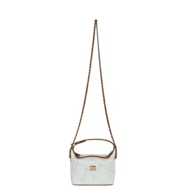 Chanel Chanel Mini CC Hobo Pouch with Chain Light Blue Denim and Brown Calfskin Gold Hardware | Thumbnail 7 Chanel Chanel Mini CC Hobo Pouch with Chain Light Blue Denim and Brown Calfskin Gold Hardware | Thumbnail 7