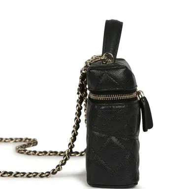 Chanel Chanel Top Handle Long Vanity Case with Chain Black Shiny Caviar Light Gold Hardware | Thumbnail 3