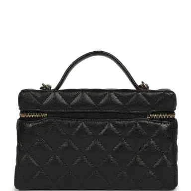 Chanel Chanel Top Handle Long Vanity Case with Chain Black Shiny Caviar Light Gold Hardware | Thumbnail 4