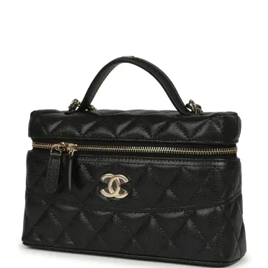 Chanel Chanel Top Handle Long Vanity Case with Chain Black Shiny Caviar Light Gold Hardware | Thumbnail 5