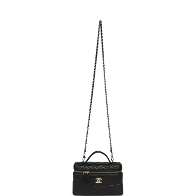 Chanel Chanel Top Handle Long Vanity Case with Chain Black Shiny Caviar Light Gold Hardware | Thumbnail 7