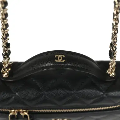 Chanel Chanel Top Handle Long Vanity Case with Chain Black Shiny Caviar Light Gold Hardware | Thumbnail 8