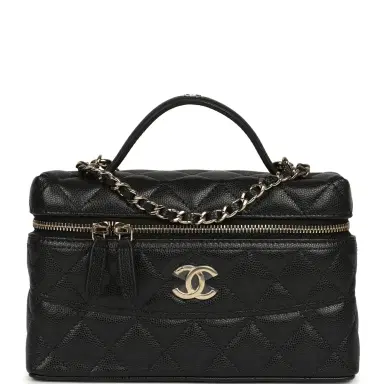 Chanel Chanel Top Handle Long Vanity Case with Chain Black Shiny Caviar Light Gold Hardware | Thumbnail 1