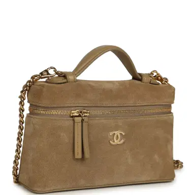 Chanel Chanel Top Handle Long Vanity Case with Chain Dark Beige Suede Gold Hardware | Thumbnail 2 Chanel Chanel Top Handle Long Vanity Case with Chain Dark Beige Suede Gold Hardware | Thumbnail 2