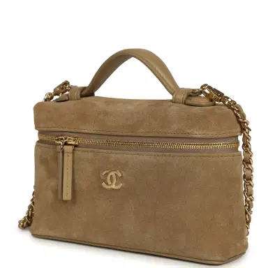 Chanel Chanel Top Handle Long Vanity Case with Chain Dark Beige Suede Gold Hardware | Thumbnail 5 Chanel Chanel Top Handle Long Vanity Case with Chain Dark Beige Suede Gold Hardware | Thumbnail 5