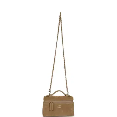 Chanel Chanel Top Handle Long Vanity Case with Chain Dark Beige Suede Gold Hardware | Thumbnail 7 Chanel Chanel Top Handle Long Vanity Case with Chain Dark Beige Suede Gold Hardware | Thumbnail 7