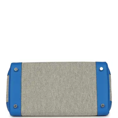 HERMÈS Hermes Birkin 30 Ecru-Black Toile H Canvas and Bleu Hydra Swift Palladium Hardware | Thumbnail 6