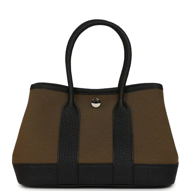 hermes Hermes Garden Party Neo 23 Vert Olive Toile Officier Canvas and Black Negonda Palladium Hardware