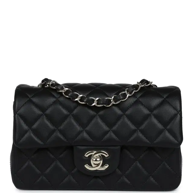 Chanel Pre-owned Chanel Mini Classic Rectangular Flap Bag Black Lambskin Light Gold Hardware