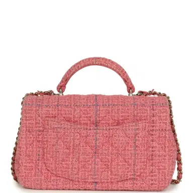 Chanel Pre-owned Chanel Mini Classic Rectangular Top Handle Flap Bag Pink Tweed Light Gold Hardware | Thumbnail 4
