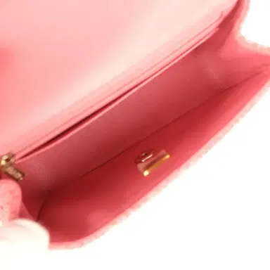 Chanel Pre-owned Chanel Mini Classic Rectangular Top Handle Flap Bag Pink Tweed Light Gold Hardware | Thumbnail 8