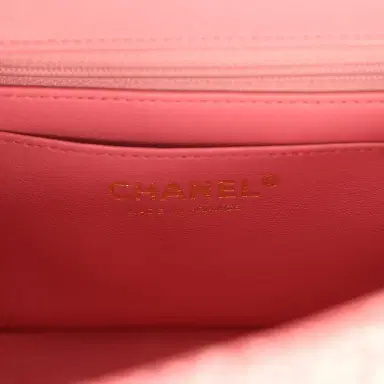 Chanel Pre-owned Chanel Mini Classic Rectangular Top Handle Flap Bag Pink Tweed Light Gold Hardware | Thumbnail 9