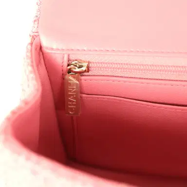 Chanel Pre-owned Chanel Mini Classic Rectangular Top Handle Flap Bag Pink Tweed Light Gold Hardware | Thumbnail 10