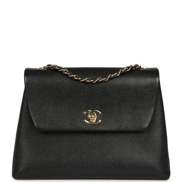 Chanel Vintage Chanel Medium Shoulder Bag Black Caviar Gold Hardware