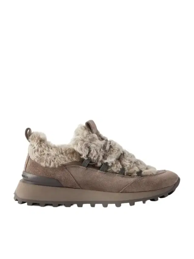 Brunello Cucinelli Bead-embellished Shearling-trimmed Suede Sneakers