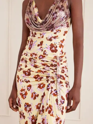Rabanne Chainmail-embellished Ruched Floral-print Satin Mini Dress | Thumbnail 4 Rabanne Chainmail-embellished Ruched Floral-print Satin Mini Dress | Thumbnail 4