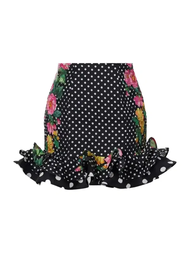 Charo Ruiz Alameda Shirred Ruffled Floral-print Polka-dot Cotton-blend Mini Skirt