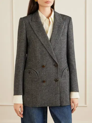 Blazé Milano Everyday Double-breasted Herringbone Wool-blend Blazer | Thumbnail 3