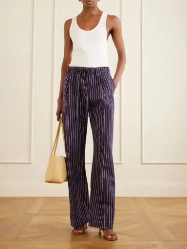 Another Tomorrow Striped Cotton-poplin Straight-leg Drawstring Pants | Thumbnail 2