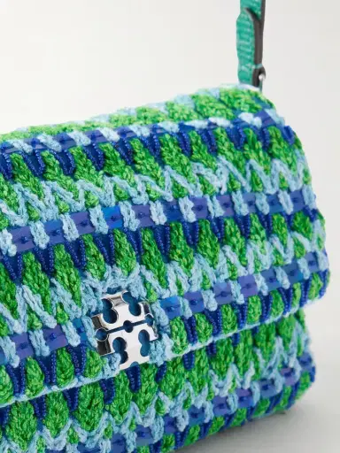 Tory Burch Charlie Embellished Snake-effect Leather-trimmed Crocheted Shoulder Bag | Thumbnail 5 Tory Burch Charlie Embellished Snake-effect Leather-trimmed Crocheted Shoulder Bag | Thumbnail 5