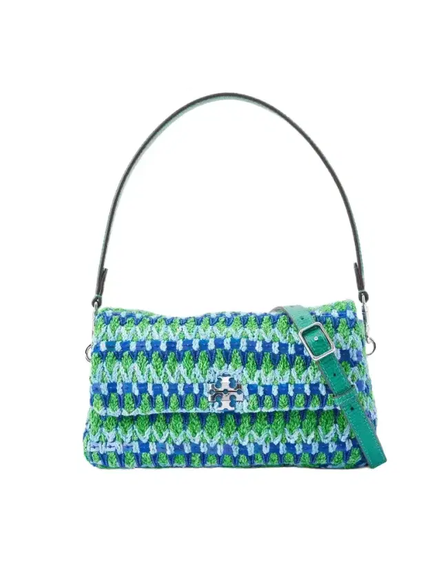 Tory Burch Charlie Embellished Snake-effect Leather-trimmed Crocheted Shoulder Bag
