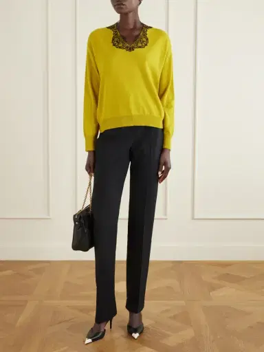 Valentino Garavani Lace-trimmed Cashmere Sweater | Thumbnail 2 Valentino Garavani Lace-trimmed Cashmere Sweater | Thumbnail 2