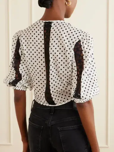 Charo Ruiz Olivar Knotted Guipure Lace-trimmed Polka-dot Cotton-blend Voile Blouse | Thumbnail 3