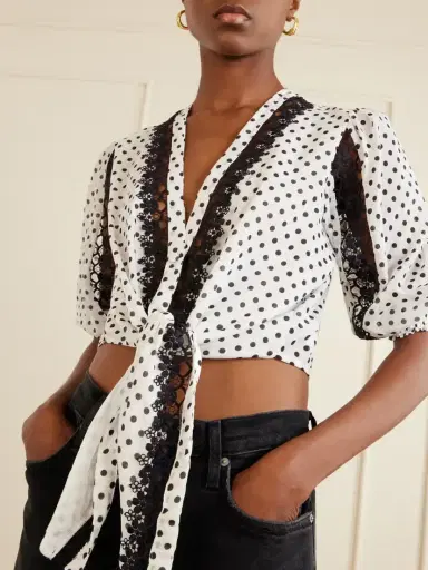 Charo Ruiz Olivar Knotted Guipure Lace-trimmed Polka-dot Cotton-blend Voile Blouse | Thumbnail 4