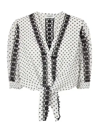 Charo Ruiz Olivar Knotted Guipure Lace-trimmed Polka-dot Cotton-blend Voile Blouse | Thumbnail 1