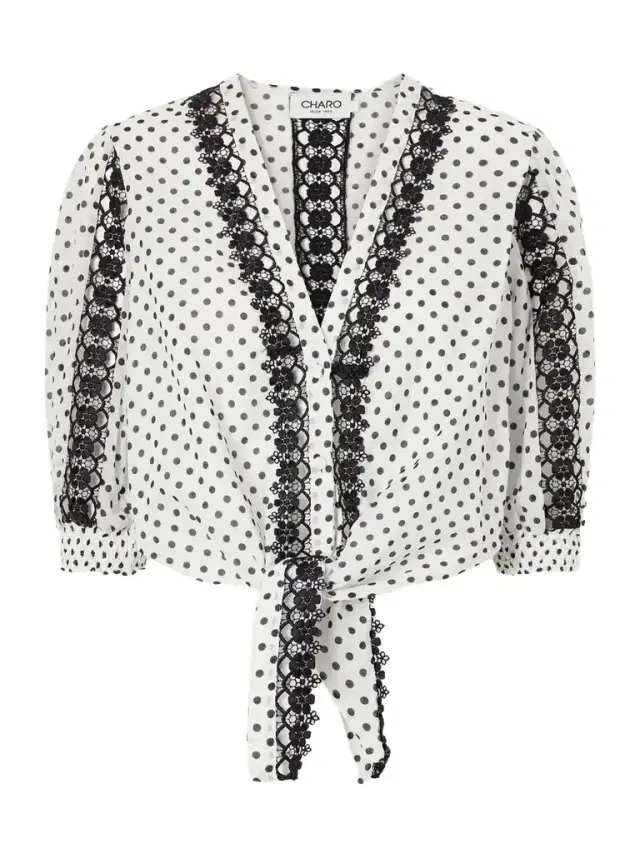 Olivar Knotted Guipure Lace-trimmed Polka-dot Cotton-blend Voile Blouse
