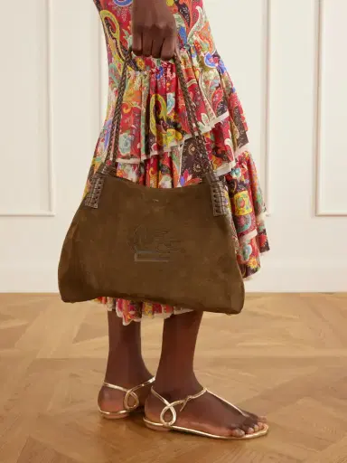 Etro Libra Logo-debossed Leather-trimmed Suede Tote | Thumbnail 2 Etro Libra Logo-debossed Leather-trimmed Suede Tote | Thumbnail 2