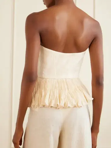 ANDRES OTALORA Imara Strapless Appliquéd Pleated Linen Top | Thumbnail 3 ANDRES OTALORA Imara Strapless Appliquéd Pleated Linen Top | Thumbnail 3