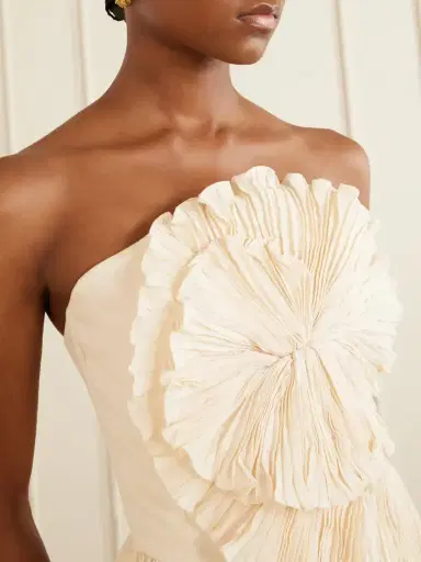 ANDRES OTALORA Imara Strapless Appliquéd Pleated Linen Top | Thumbnail 4 ANDRES OTALORA Imara Strapless Appliquéd Pleated Linen Top | Thumbnail 4
