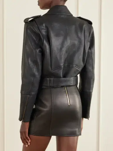 Balmain Cropped Belted Leather Biker Jacket | Thumbnail 4 Balmain Cropped Belted Leather Biker Jacket | Thumbnail 4