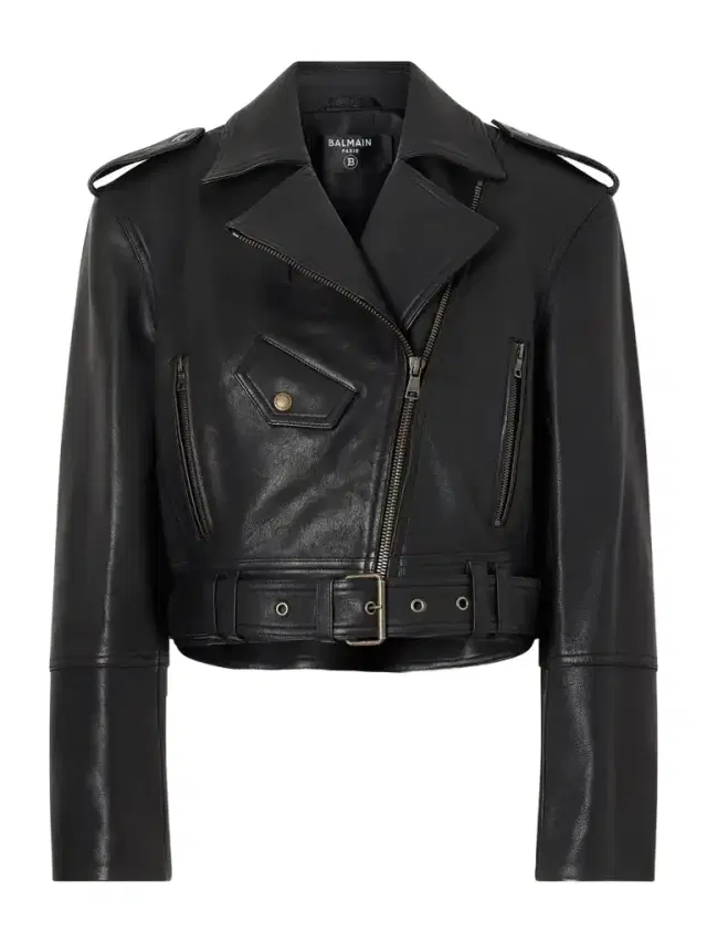 Cropped Belted Leather Biker Jacket