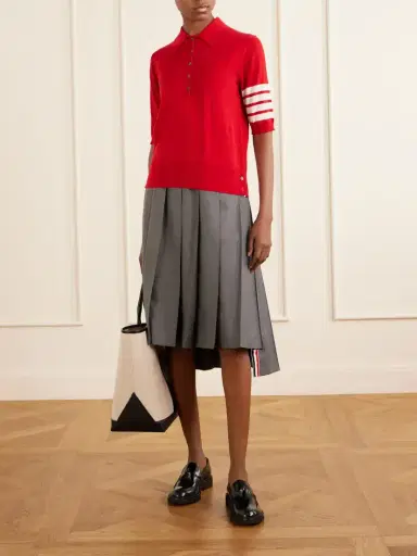 Thom Browne Grosgrain-trimmed Striped Wool Polo Shirt | Thumbnail 2 Thom Browne Grosgrain-trimmed Striped Wool Polo Shirt | Thumbnail 2