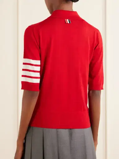 Thom Browne Grosgrain-trimmed Striped Wool Polo Shirt | Thumbnail 3 Thom Browne Grosgrain-trimmed Striped Wool Polo Shirt | Thumbnail 3