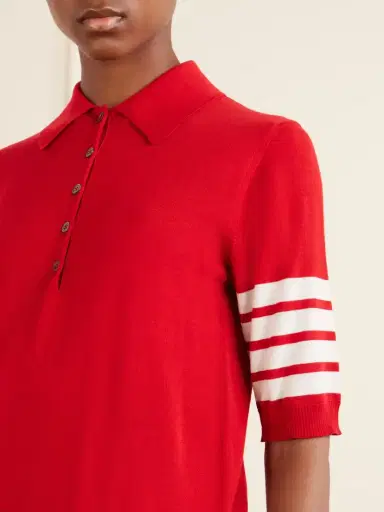 Thom Browne Grosgrain-trimmed Striped Wool Polo Shirt | Thumbnail 4 Thom Browne Grosgrain-trimmed Striped Wool Polo Shirt | Thumbnail 4