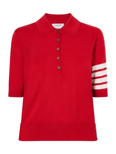 Thom Browne Grosgrain-trimmed Striped Wool Polo Shirt | Thumbnail 1 Thom Browne Grosgrain-trimmed Striped Wool Polo Shirt | Thumbnail 1