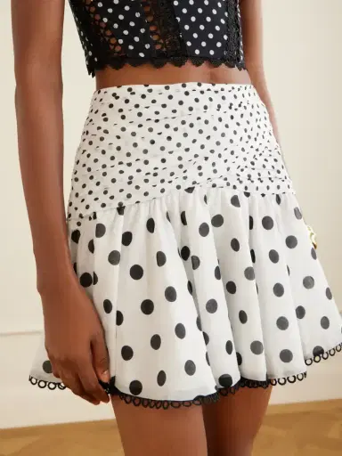 Charo Ruiz Noira Ruched Guipure Lace-trimmed Polka-dot Cotton-blend Voile Mini Skirt | Thumbnail 4 Charo Ruiz Noira Ruched Guipure Lace-trimmed Polka-dot Cotton-blend Voile Mini Skirt | Thumbnail 4