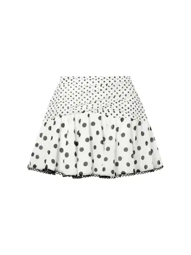 Charo Ruiz Noira Ruched Guipure Lace-trimmed Polka-dot Cotton-blend Voile Mini Skirt | Thumbnail 1 Charo Ruiz Noira Ruched Guipure Lace-trimmed Polka-dot Cotton-blend Voile Mini Skirt | Thumbnail 1