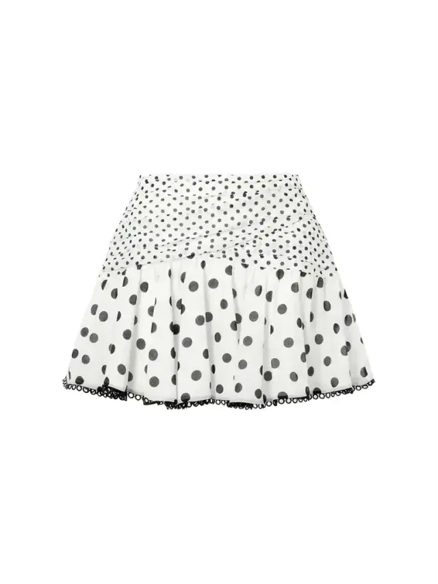 Noira Ruched Guipure Lace-trimmed Polka-dot Cotton-blend Voile Mini Skirt