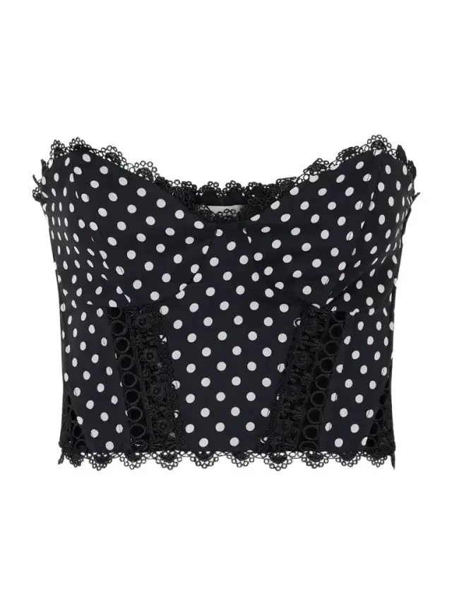 Charo Ruiz Fiare Cropped Embroidered Polka-dot Cotton-blend Top
