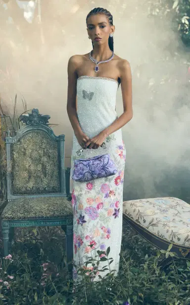 LA FUORI Bianca Moonlight Floral Embellished Tulle Midi Dress | Thumbnail 3 LA FUORI Bianca Moonlight Floral Embellished Tulle Midi Dress | Thumbnail 3