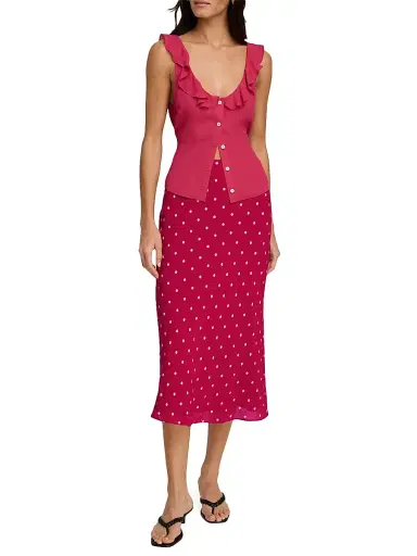 Favorite Daughter Women's The Jojo Polka Dot Midi-Skirt - Raspberry Ivory - Size Large | Thumbnail 2 Favorite Daughter Women's The Jojo Polka Dot Midi-Skirt - Raspberry Ivory - Size Large | Thumbnail 2