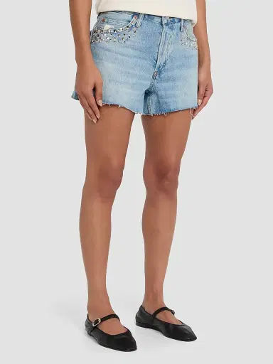 Re/done Women's The Breezy Studded Denim Shorts - Aged Worn Blue | Thumbnail 4 Re/done Women's The Breezy Studded Denim Shorts - Aged Worn Blue | Thumbnail 4