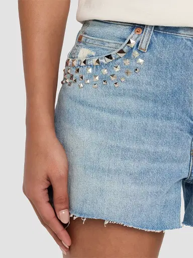 Re/done Women's The Breezy Studded Denim Shorts - Aged Worn Blue | Thumbnail 5 Re/done Women's The Breezy Studded Denim Shorts - Aged Worn Blue | Thumbnail 5